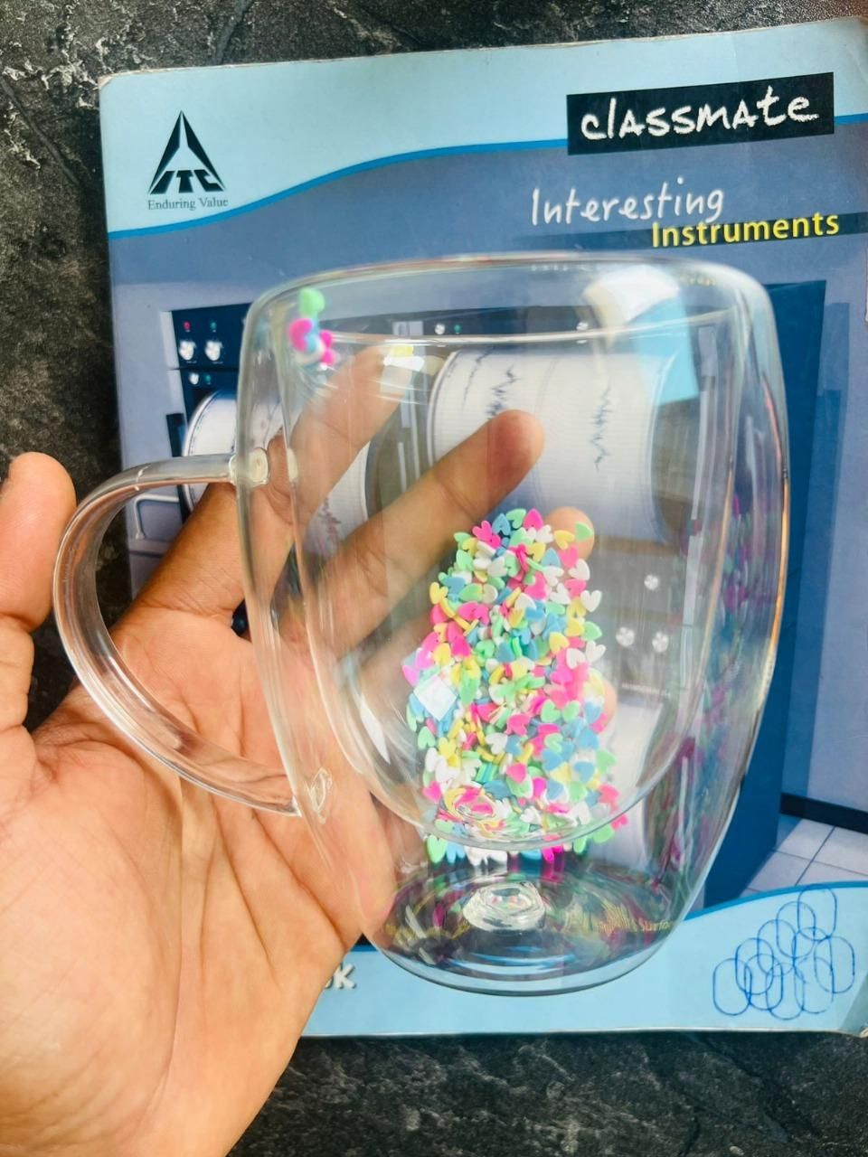 Double Walled Glass Mugs, 350ml Double Walled Star Coffee Mug, Insulated Floral Glass Mug